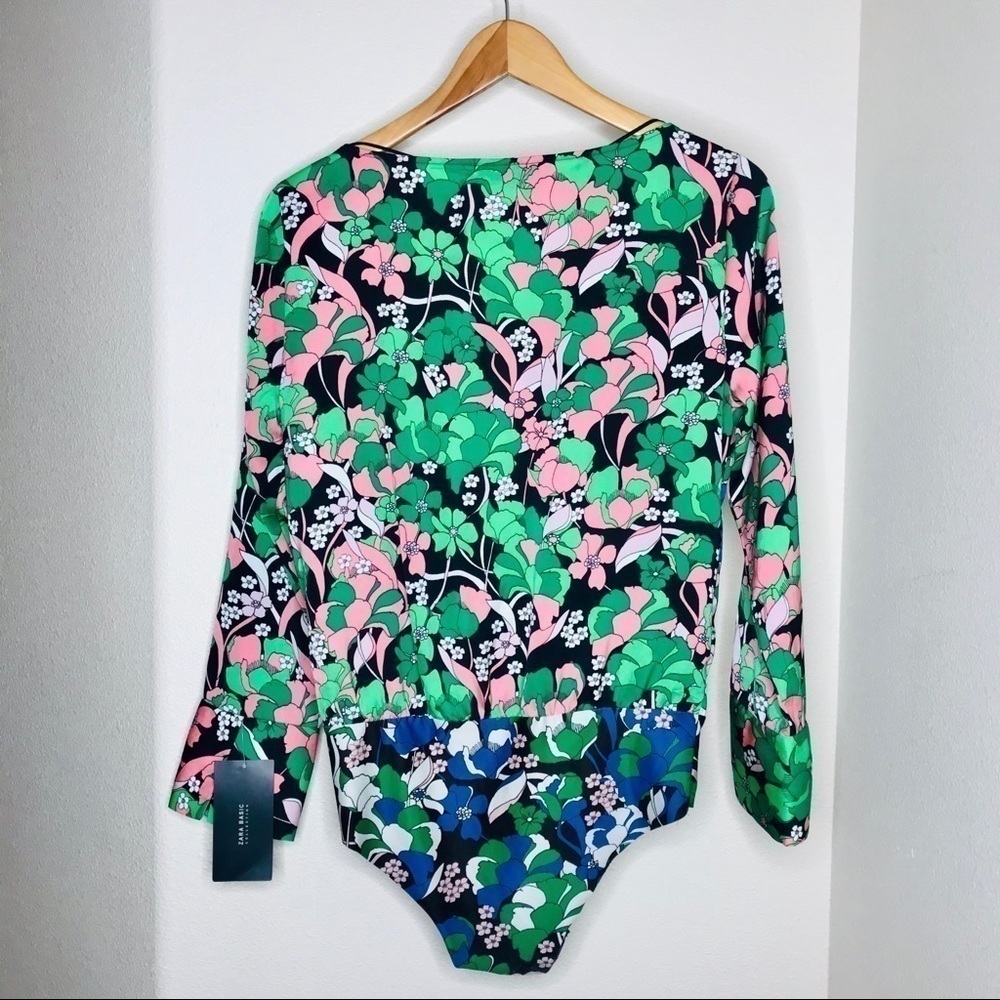 ZARA Floral Boho Retro Cutout Tie Front Bodysuit - Picture 15 of 16